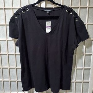 NEW INC International Concepts TeeShirt Silver Lacing Accents